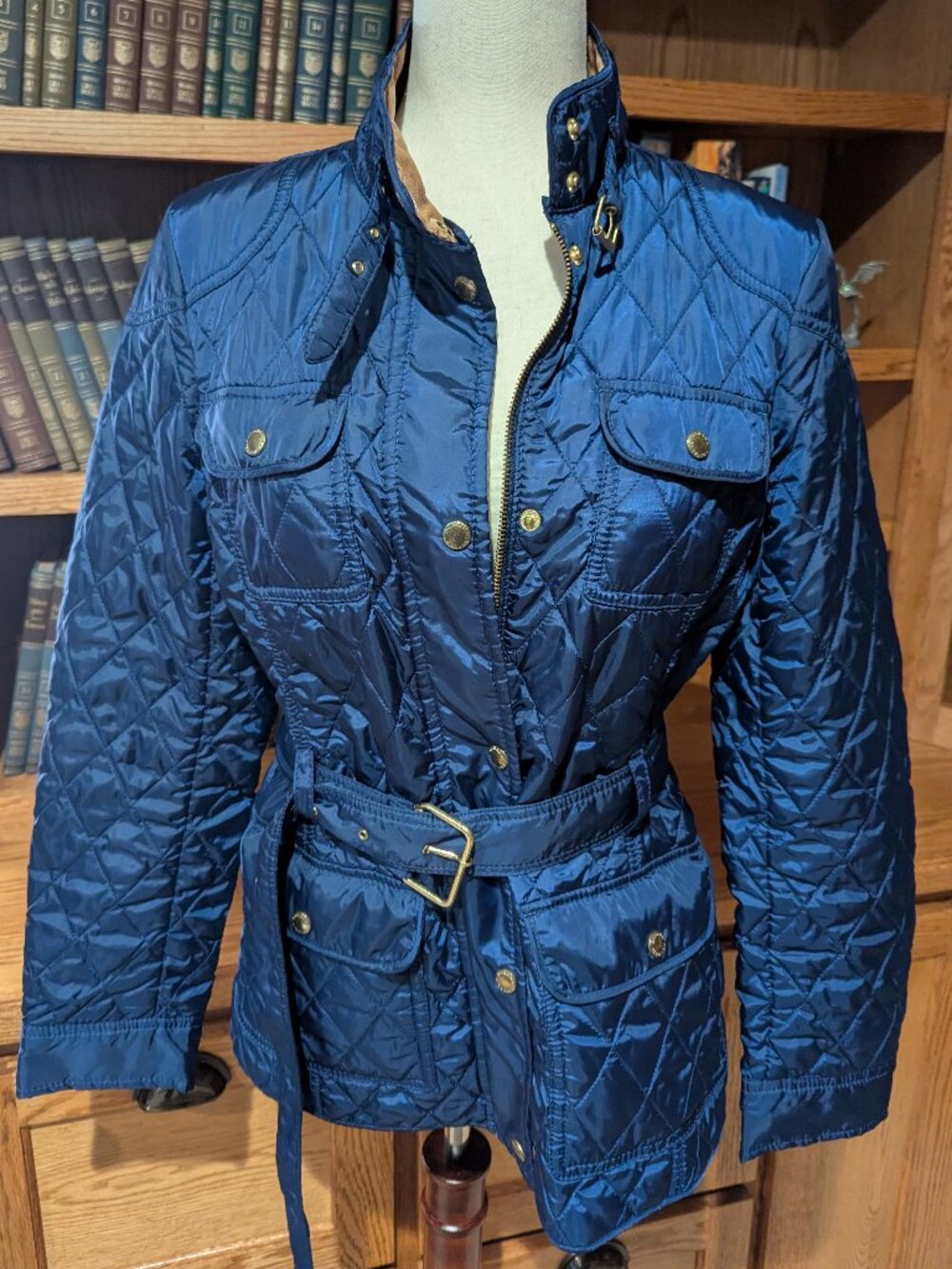 Banana Republic Blue Quilted Belted Utility Jacket Size Medium